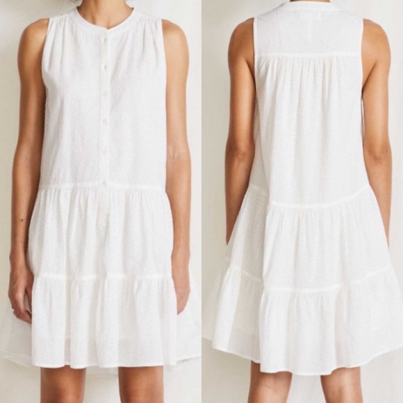 Apiece Apart Almada Tiered Shirt Dress Tank Cotton Dot Popover White Size XL NEW
